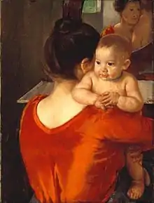 tableau de Mary Cassatt montrant une femme et son enfant devant un miroir