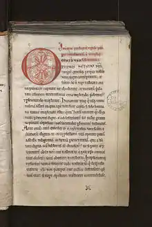 Folio 2 recto du manuscrit 131 de la Bibliothèque Municipale de Bruges, contenant la plus ancienne copie de la Règle latine des Templiers.