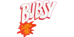 « Bubsy » est écrit en lettres majuscules rouges et blanches, et le sous titre « in Claws Encounters of the Furred Kind » en jaune sur un fond rouge.