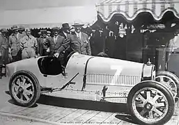 Ettore Bugatti et sa première Bugatti Type 35, au Grand Prix automobile de France 1924