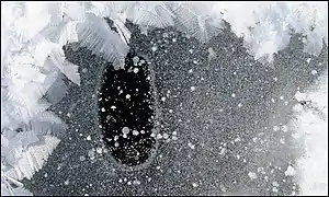 Bulle d'air prisonnière dans la glace.