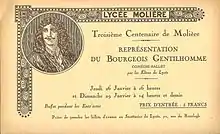 Photographie du carton d'invitation distribué en 1922 pour participer à la célébration du tricentenaire de Molière.