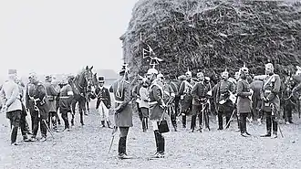 Photo d'un groupe de généraux près d'une meule de foin.
