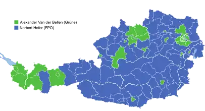 Grafische Aufbereitung der Mehrheitsverteilung auf Ebene der politischen Bezirke