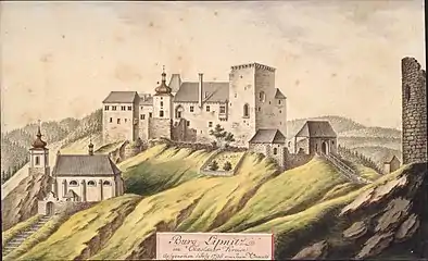 Le château, par Joann Venuto (1795).