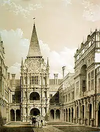 Cour de Burghley House, dessin de Joseph Nash (1870)