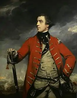 Portrait de John Burgoyne en uniforme militaire rouge.
