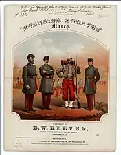 Couverture de la partition Burnside zouaves march de D. W. Reeves