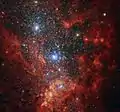 Deux superamas. Une autre image du télescope spatial Hubble montrant les deux super amas d'étoiles. Chacun des deux amas contient plus d'un million d'étoiles.