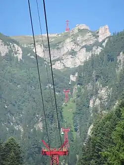 Quatre des six pylônes du téléphérique Bușteni-Babele.