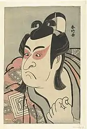 Portrait de buste de l'acteur Ichikawa Monnosuke II dans le rôle de Soga no Goro (1789)