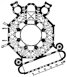 Plan centré octogonal de la basilique Saint-Vital de Ravenne, VIe siècle.