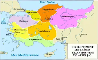 Carte des thèmes byzantins en 750