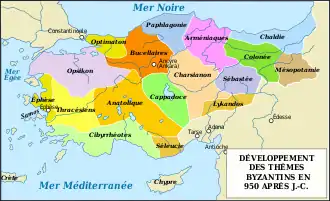 Carte des thèmes byzantins en 950