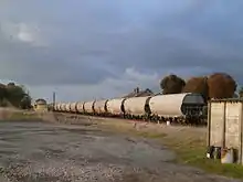 Les wagons de céréales stationnés sur la voie de service de la gare, en 2014.