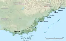 Carte de la Côte d'Azur.