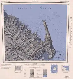 Carte de la région du cap Adare. La baie de Robertson est à l'ouest de la presqu'île.