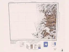 Carte topographique avec la chaîne Quartermain dans le coin inférieur droit.