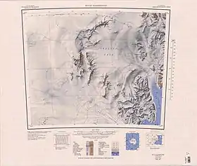 Carte topographique avec le chaînon Worcester dans le coin inférieur droit.