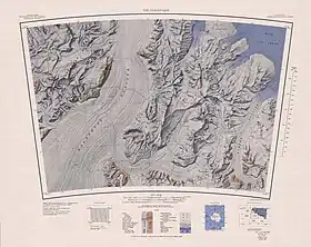 Le mont Kirkpatrick sur une carte de 1965 : à gauche de l'image, au nord de la langue glaciaire.