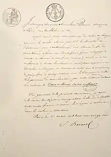 Offre de soumission du banquier Bérard (27 mars 1826).