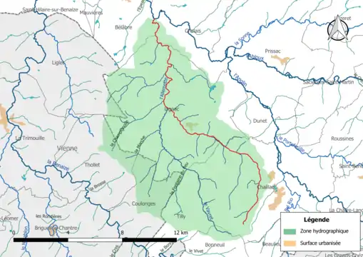 L'Allemette (en rouge) et la zone hydrographique dans laquelle il s'insère.