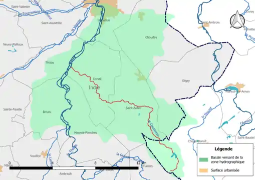 Le Cousseron (en rouge) et la zone hydrographique dans laquelle il s'insère.