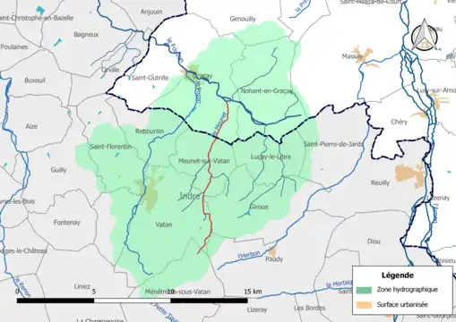 Le Meunet (en rouge) et la zone hydrographique dans laquelle il s'insère.