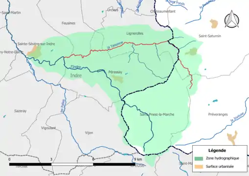 La Taisonne (en rouge) et la zone hydrographique dans laquelle il s'insère.