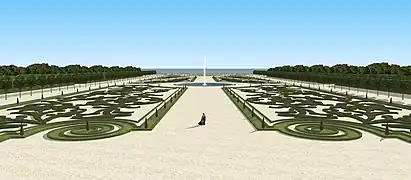 Restitution du grand parterre du château de Chaulnes (Chaulnes), au XVIIe siècle, vers 1680.