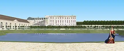 Vue du château de Jouy en face du miroir d'eau, XVIIIe siècle.