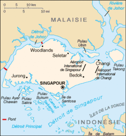 Carte de Singapour avec le détroit de Johor au nord.