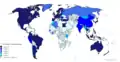 Carte des pays membres : plus la couleur est foncée, plus l'association est développée