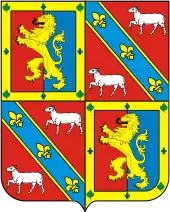 Bouclier des armoiries du marquis de Paraná avec les armes de la famille Leão composé d'un lion doré rampant sur un fond azure et rouge et des armes de la famille Carneiro composé de deux moutons sur un fond rouge et divisé par une bande azure contenant trois fleus de lys