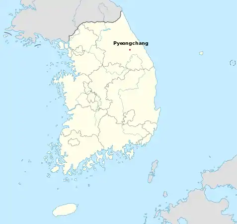 Carte de la Corée avec le lieu de compétition