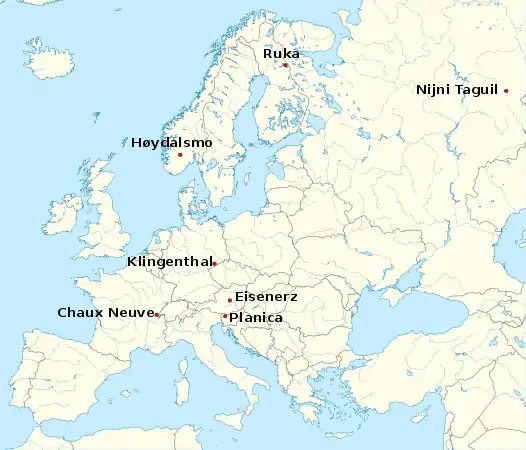 Carte de l'Europe avec les lieux de compétition