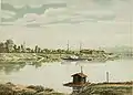 Lithographie de Sintang dans les années 1880 par Josias Cornelis Rappard