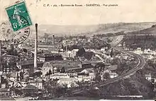 Vue générale sur Darnétal et son viaduc.