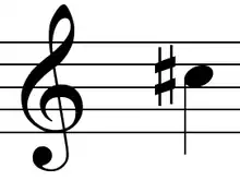 Portée de musique montrant une clé de sol et la note do dièse.