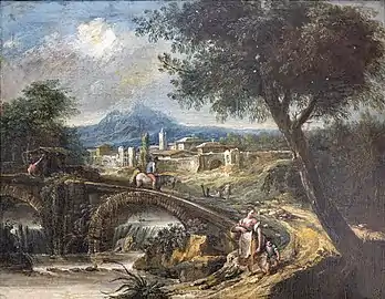 Paysage au pont par Antonio Diziani