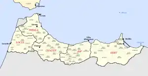 Carte montrant l'organisation territoriale de la zone nord du protectorat espagnol du Maroc