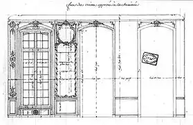 Coupe d'une paroi du Cabinet de Compagnie, 1749. Archives nationales.