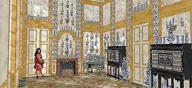 Évocation du cabinet des Porcelaines de Monsieur au château de Saint-Cloud, vers 1685.