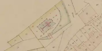 Plan cadastral de l'église en 1851 avant son agrandissement en 1862