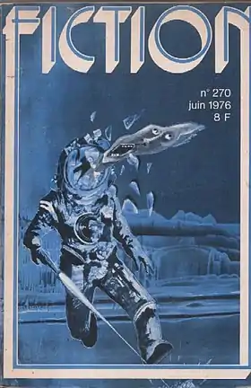 couverture en couleur du magazine titré Fiction n°270 de juin 1976 représentant un scaphandrier dont le visage est aspiré en dehors du casque brisé.
