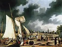 Vue du port de Caen prise du quai de Vaucelles de Ambroise Louis Garneray