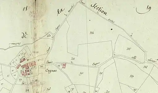 Hameau du vieux Cagnac - plan cadastral de Castelnau-de-Lévis en 1809.