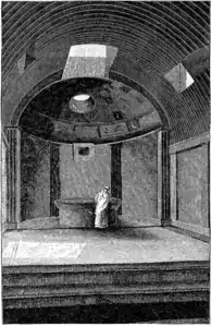 Restitution du caldarium des thermes de Pompéi avec la schola labri au centre.