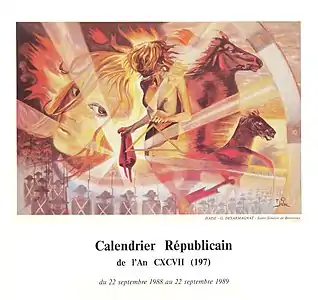 Calendrier républicain de l'an 197 de l'ère des français, édité par la Commission Culturelle Municipale de Saint Siméon de Bressieux.