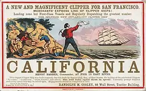 Publicité pour le voyage vers San Francisco publiée à New York dans les années 1850.